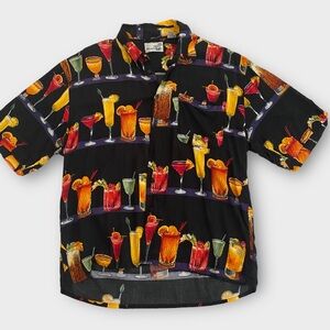 Vintage Monticerutti Men’s Button Down Shirt Large Hawaiian Drinks Vacation